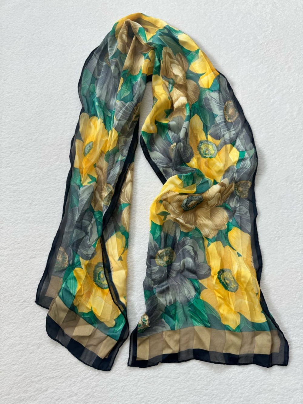 Floral Sheer Scarf in Yellow & Green